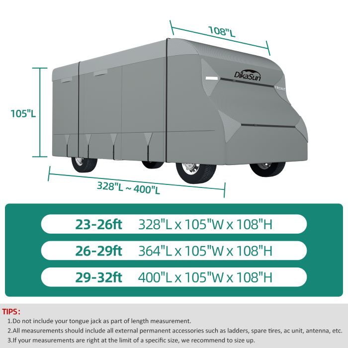 DikaSun 7 Layers Top Class C RV Cover Upgraded Tear Resistant Breathable Waterproof Ripstop Anti-UV Class C Camper RV Cover