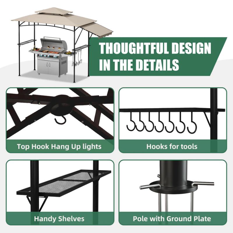 DikaSun BBQ Grill Gazebo 8 x 5 for Outdoor Cooking, with 3 ft Additional Side Wing, Sand