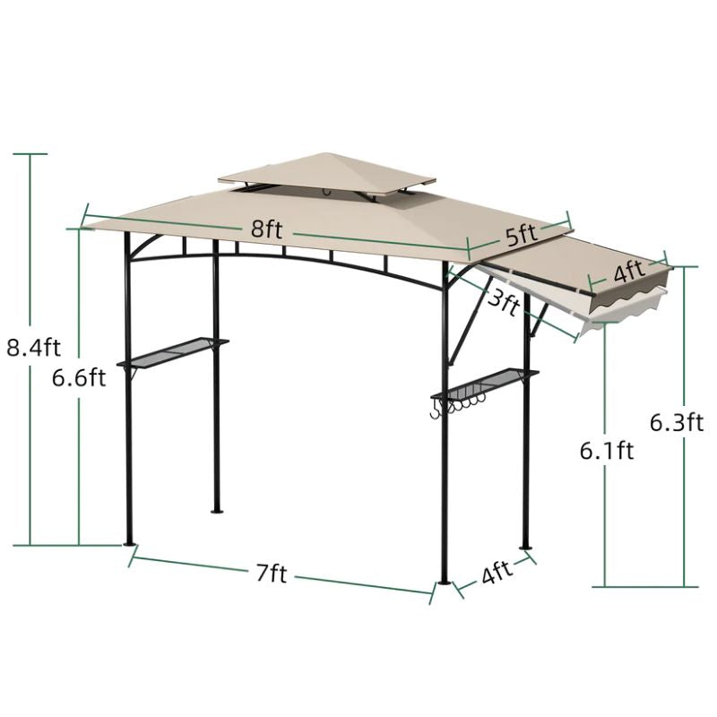 DikaSun BBQ Grill Gazebo 8 x 5 for Outdoor Cooking, with 3 ft Additional Side Wing, Sand