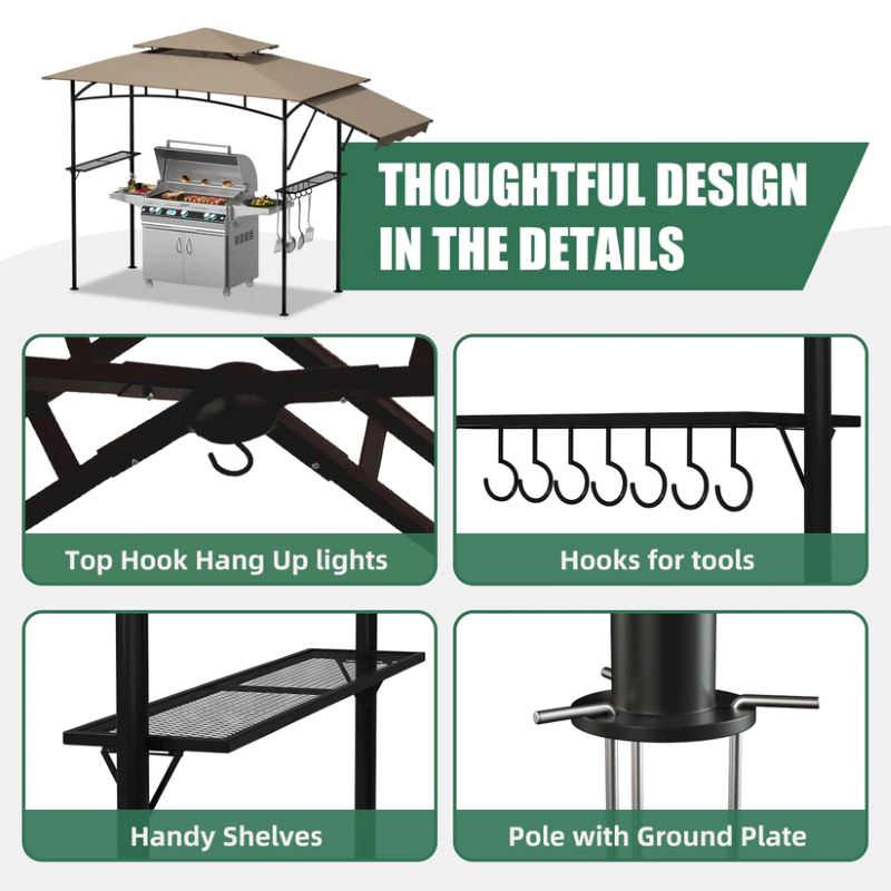 DikaSun BBQ Grill Gazebo 8 x 5 for Outdoor Cooking, with 3 ft Additional Side Wing, Beige