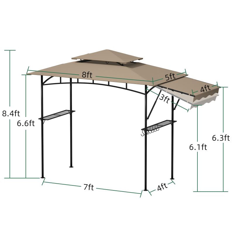 DikaSun BBQ Grill Gazebo 8 x 5 for Outdoor Cooking, with 3 ft Additional Side Wing, Beige