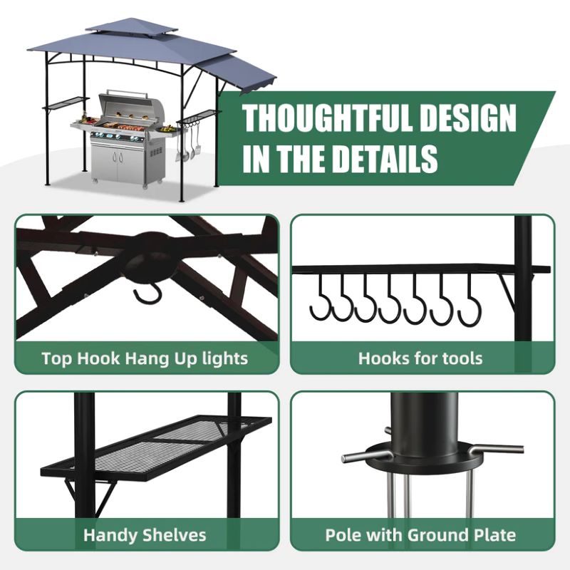 DikaSun BBQ Grill Gazebo 8 x 5 for Outdoor Cooking, with 3 ft Additional Side Wing, Gray