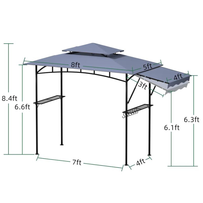 DikaSun BBQ Grill Gazebo 8 x 5 for Outdoor Cooking, with 3 ft Additional Side Wing, Gray