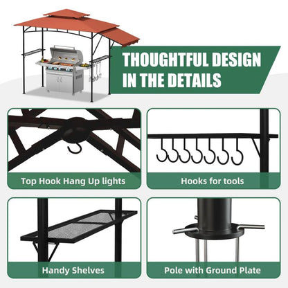 DikaSun BBQ Grill Gazebo 8 x 5 for Outdoor Cooking, with 3 ft Additional Side Wing, Red