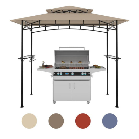 DikaSun BBQ Grill Gazebo 8 x 5 with Double Tiered Canopy Sleeves and 10 Hooks, Beige