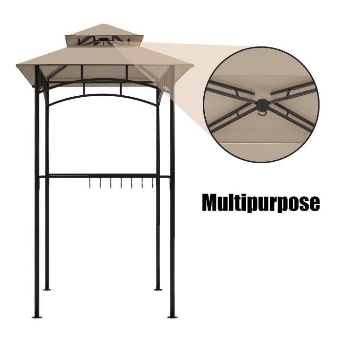 DikaSun BBQ Grill Gazebo 8 x 5 with Double Tiered Canopy Sleeves and 10 Hooks, Beige