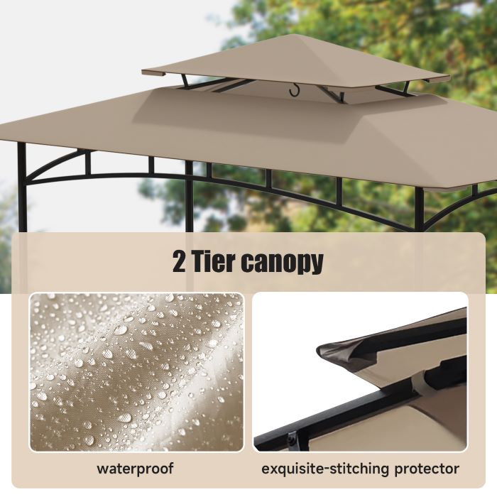 DikaSun BBQ Grill Gazebo 8 x 5 with Double Tiered Canopy Sleeves and 10 Hooks, Beige