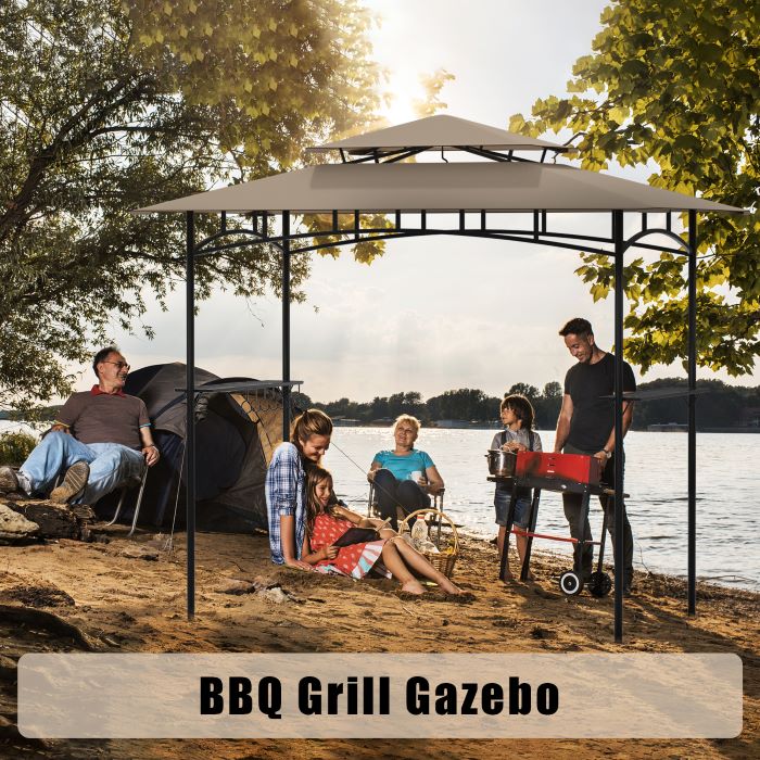 DikaSun BBQ Grill Gazebo 8 x 5 with Double Tiered Canopy Sleeves and 10 Hooks, Beige