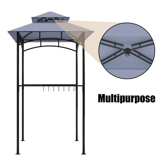 DikaSun BBQ Grill Gazebo 8 x 5 with Double Tiered Canopy Sleeves and 10 Hooks, Gray