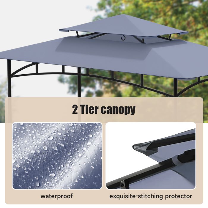 DikaSun BBQ Grill Gazebo 8 x 5 with Double Tiered Canopy Sleeves and 10 Hooks, Gray