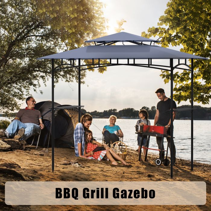 DikaSun BBQ Grill Gazebo 8 x 5 with Double Tiered Canopy Sleeves and 10 Hooks, Gray