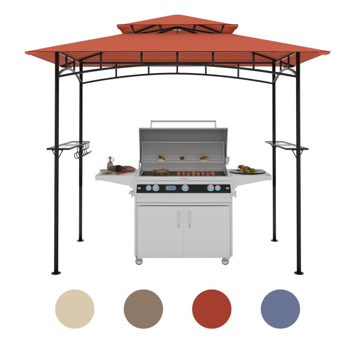 DikaSun BBQ Grill Gazebo 8 x 5 with Double Tiered Canopy Sleeves and 10 Hooks, Red