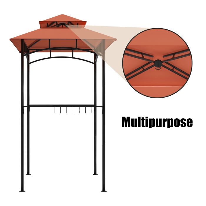 DikaSun BBQ Grill Gazebo 8 x 5 with Double Tiered Canopy Sleeves and 10 Hooks, Red