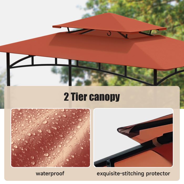 DikaSun BBQ Grill Gazebo 8 x 5 with Double Tiered Canopy Sleeves and 10 Hooks, Red