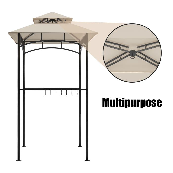 DikaSun BBQ Grill Gazebo 8 x 5 with Double Tiered Canopy Sleeves and 10 Hooks, Sand