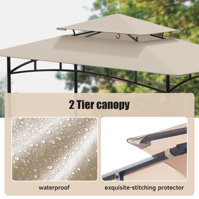 DikaSun BBQ Grill Gazebo 8 x 5 with Double Tiered Canopy Sleeves and 10 Hooks, Sand