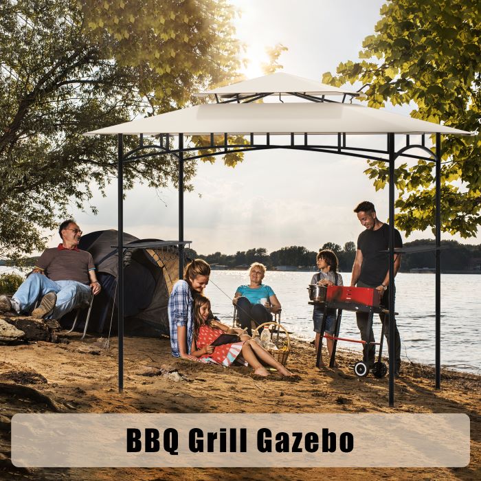 DikaSun BBQ Grill Gazebo 8 x 5 with Double Tiered Canopy Sleeves and 10 Hooks, Sand