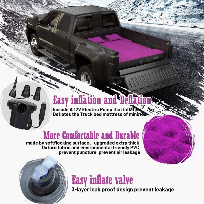 DikaSun Inflatable Air Mattress for 5.5-5.8 ft Pickup Truck Bed, for Outdoor Car Camping,  Purple