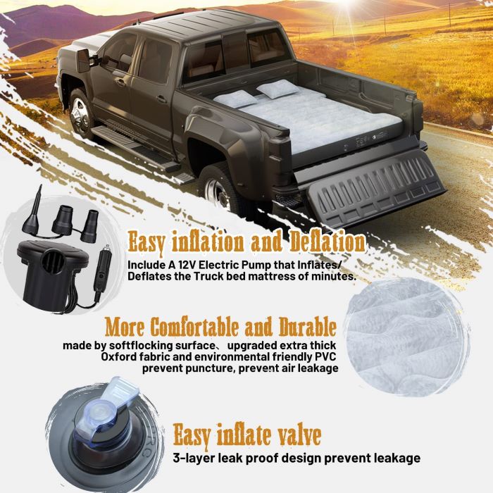 DikaSun Inflatable Air Mattress for 5.5-5.8 ft Pickup Truck Bed, for Outdoor Car Camping, Gray