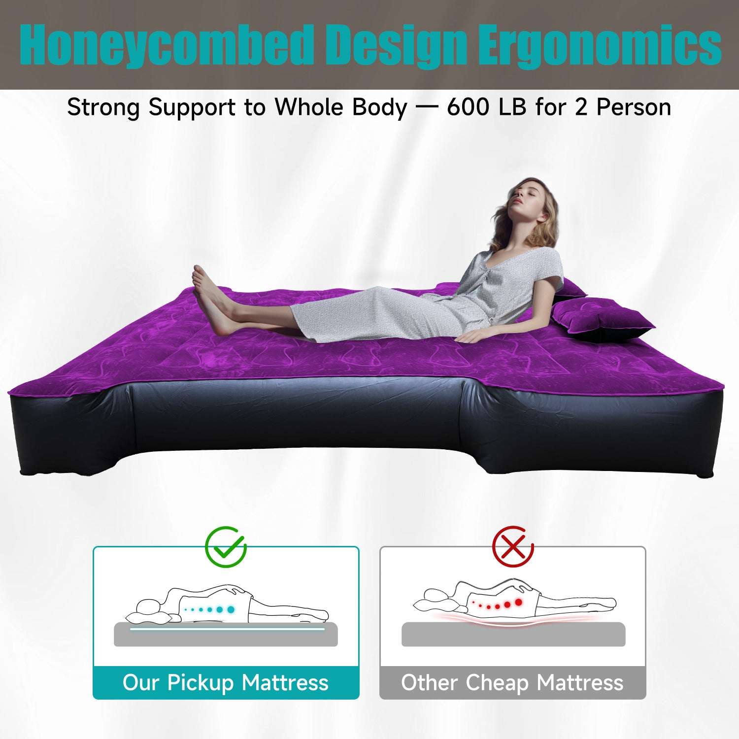 5.5-6.5ft Full Size Truck Bed Air Mattress Purple