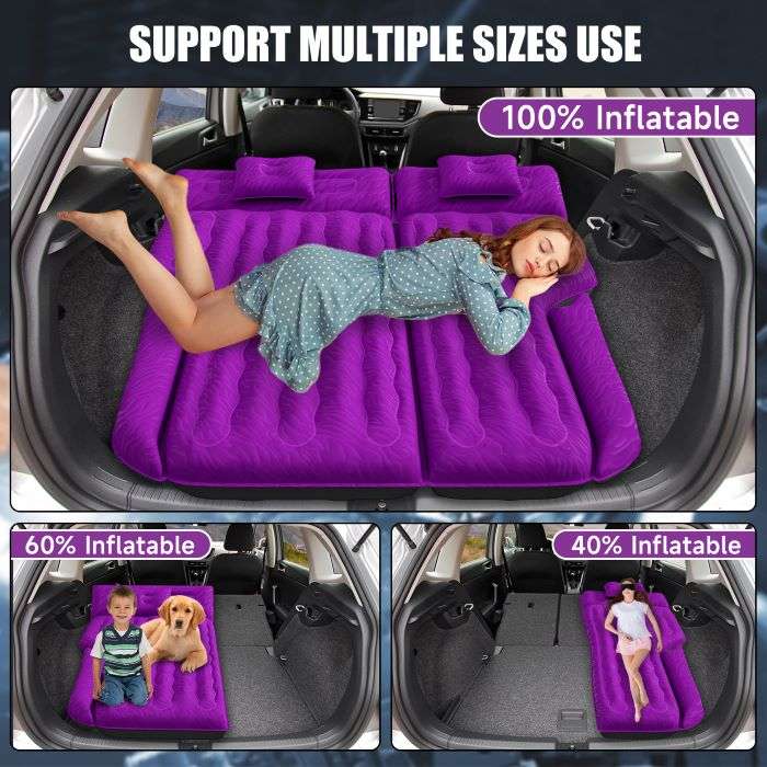 DikaSun SUV Air Mattress Upgraded Flocking and Extra Thick Oxford Surface Sleeping Bed for with Electric Pump,3M Charging Cable, Purple