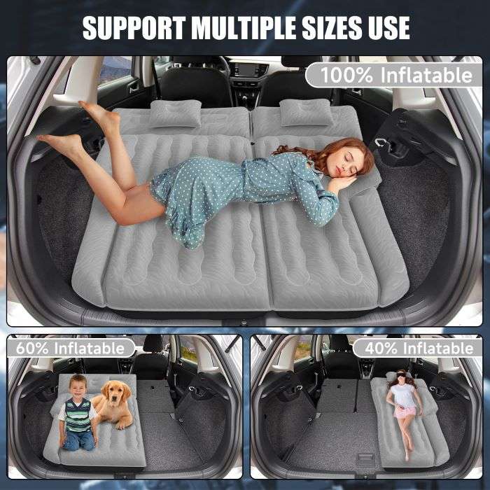 DikaSun SUV Air Mattress Upgraded Flocking and Extra Thick Oxford Surface Sleeping Bed for with Electric Pump,3M Charging Cable, Gray