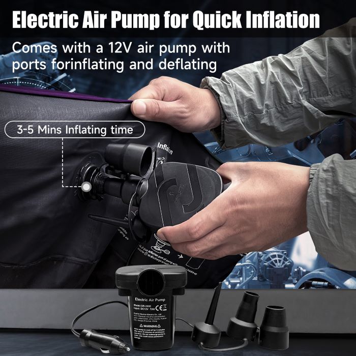 DikaSun SUV Air Mattress Upgraded Flocking and Extra Thick Oxford Surface Sleeping Bed for with Electric Pump,3M Charging Cable, Purple