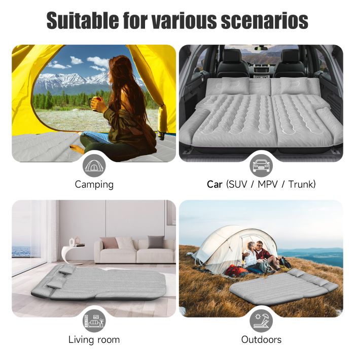 DikaSun SUV Air Mattress Upgraded Flocking and Extra Thick Oxford Surface Sleeping Bed for with Electric Pump,3M Charging Cable, Gray