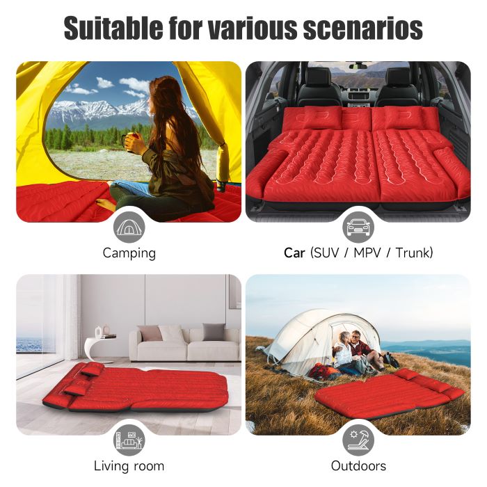 DikaSun SUV Air Mattress 2023 Upgraded Flocking and Extra Thick Oxford Surface Sleeping Bed for with Electric Pump,3M Charging Cable, Red