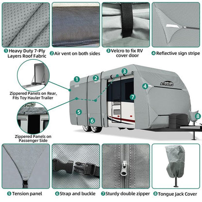 DikaSun 7 Layers Top Travel Trailer RV Cover Windproof Waterproof UV Protection