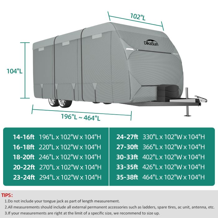 DikaSun 7 Layers TopTravel Trailer RV Cover Windproof Waterproof UV Protection