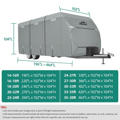 DikaSun 7 Layers Top Travel Trailer RV Cover Windproof Waterproof UV Protection