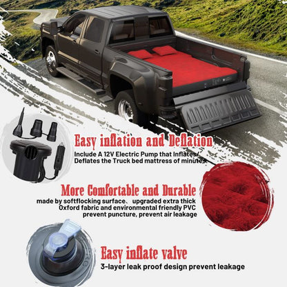 DikaSun Inflatable Air Mattress for 5.5-5.8 ft Pickup Truck Bed, for Outdoor Car Camping, Red